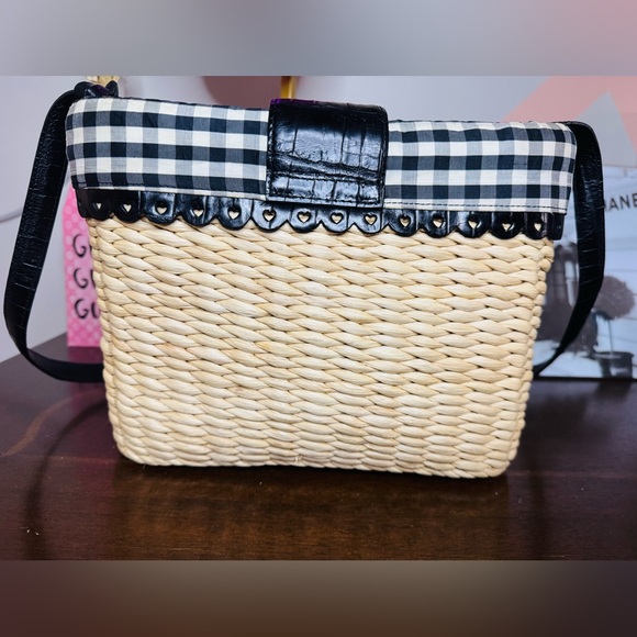 Brighton Straw Shoulder Bag with Checkered Lining - Picture 5 of 10